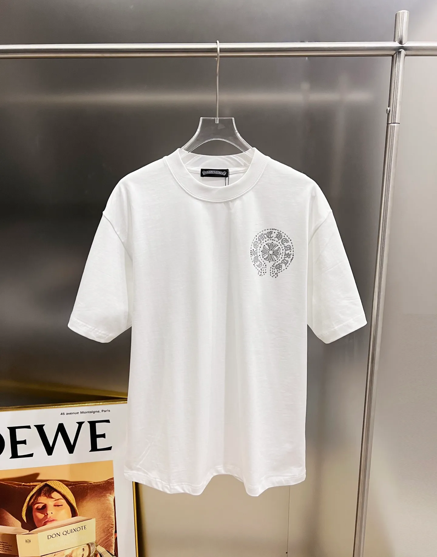 🅿️190 CH Crowe 2025 autumn and winter new short-sleeved T-shirt, cross foam technology + Middle Eastern Australian diamond design technology, the real thing is great🔥Same style for men and women, loose version, size S M L XL XXL five sizes black white